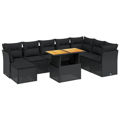 Set Divani da Giardino 9 pz con Cuscini Nero in Polyrattan | homemem39