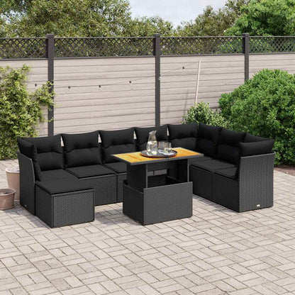 Set Divani da Giardino 9 pz con Cuscini Nero in Polyrattan | homemem39