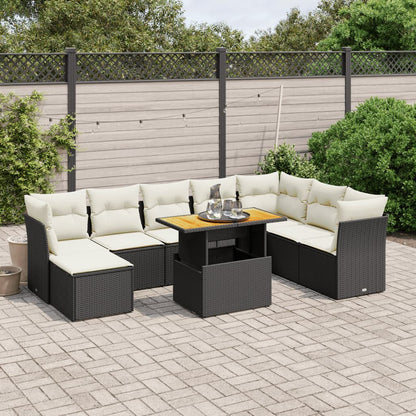 Set Divani da Giardino 9 pz con Cuscini Nero in Polyrattan - homemem39
