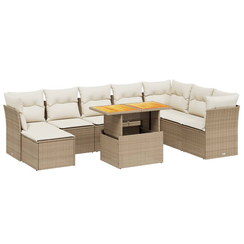 Set Divano da Giardino 9 pz con Cuscini Beige in Polyrattan - homemem39