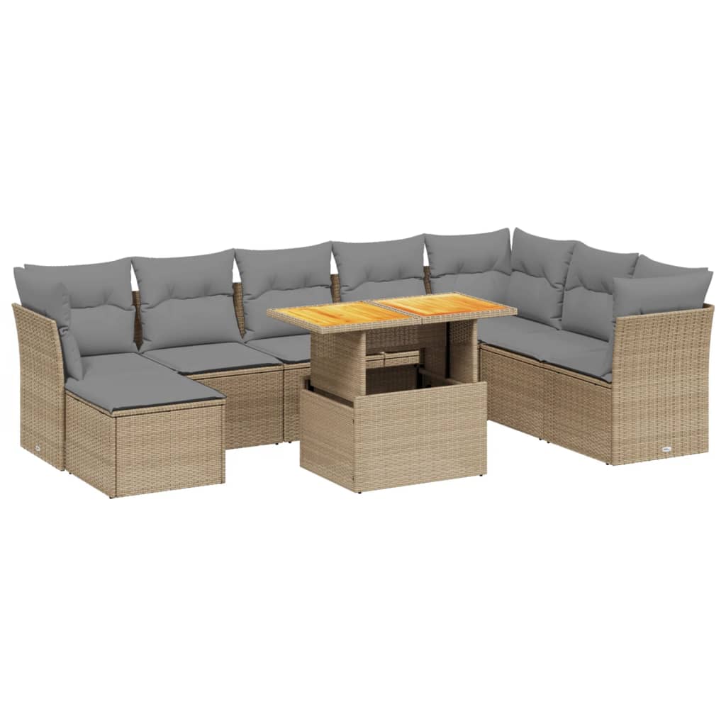 Set Divano da Giardino 9 pz con Cuscini Beige in Polyrattan - homemem39