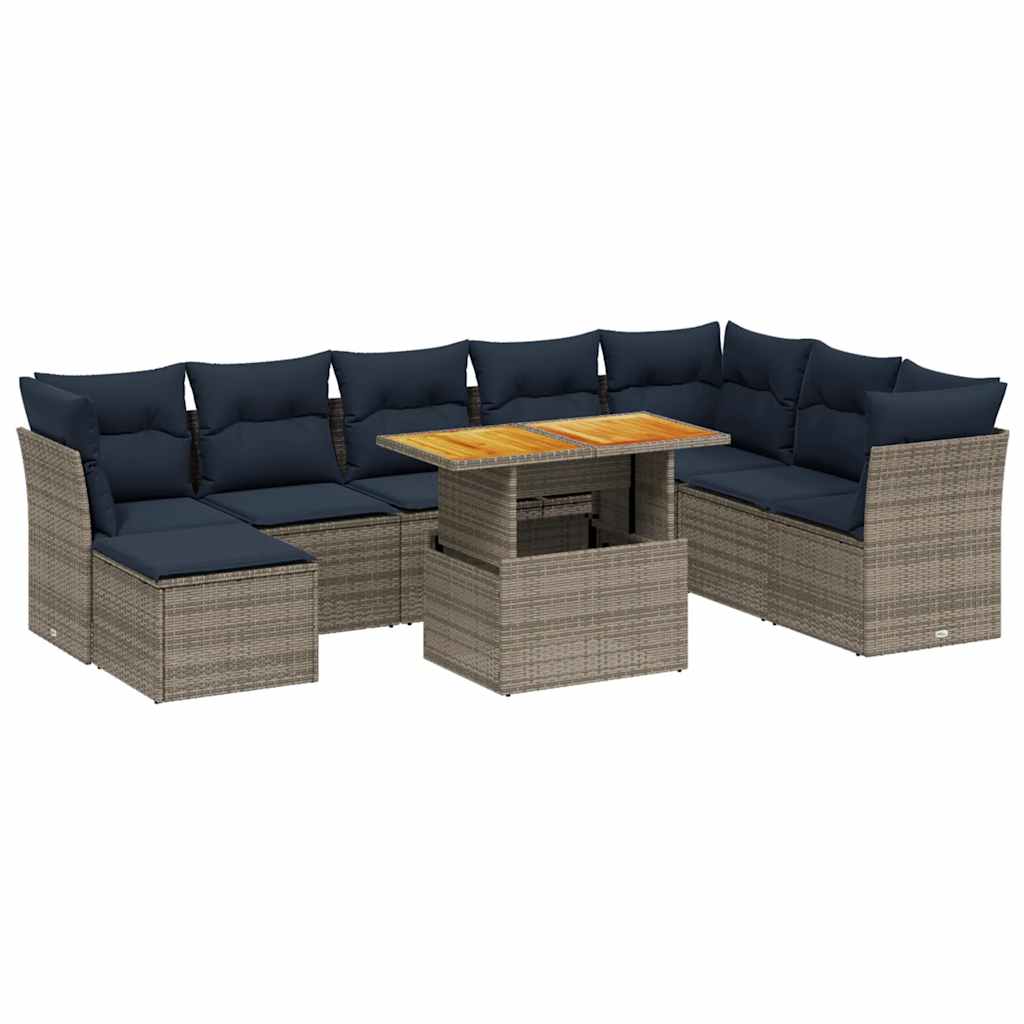 Set Divani da Giardino 9 pz con Cuscini Grigio in Polyrattan