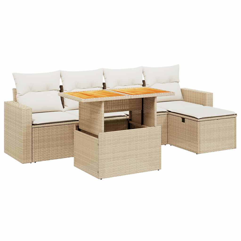 Set Divano da Giardino 6 pz con Cuscini Beige in Polyrattan - homemem39