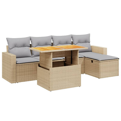 Set Divano da Giardino 6 pz con Cuscini Beige in Polyrattan - homemem39