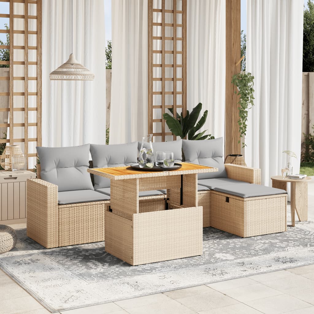 Set Divano da Giardino 6 pz con Cuscini Beige in Polyrattan - homemem39