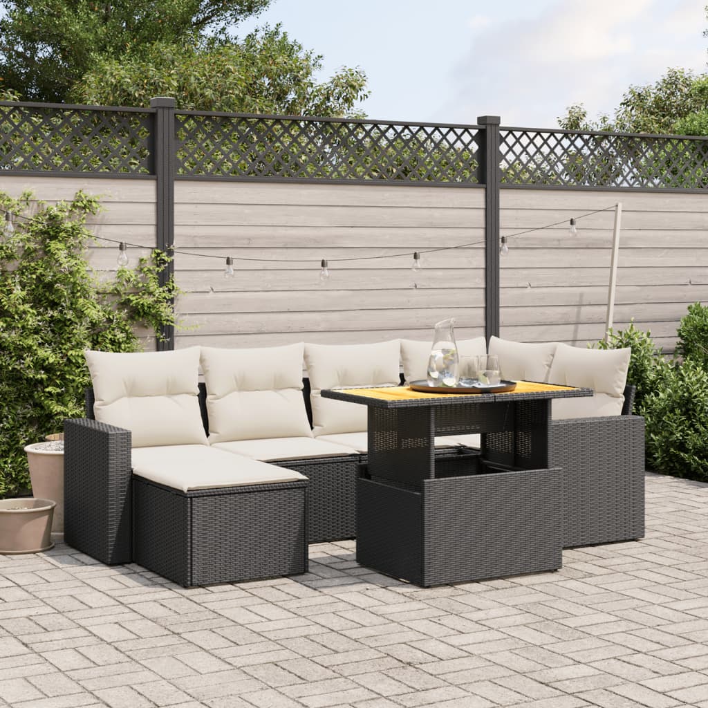 Set Divani da Giardino con Cuscini 7pz Nero Polyrattan - homemem39