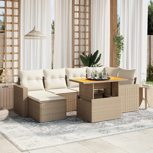 Set Divani da Giardino 7 pz con Cuscini Beige in Polyrattan - homemem39