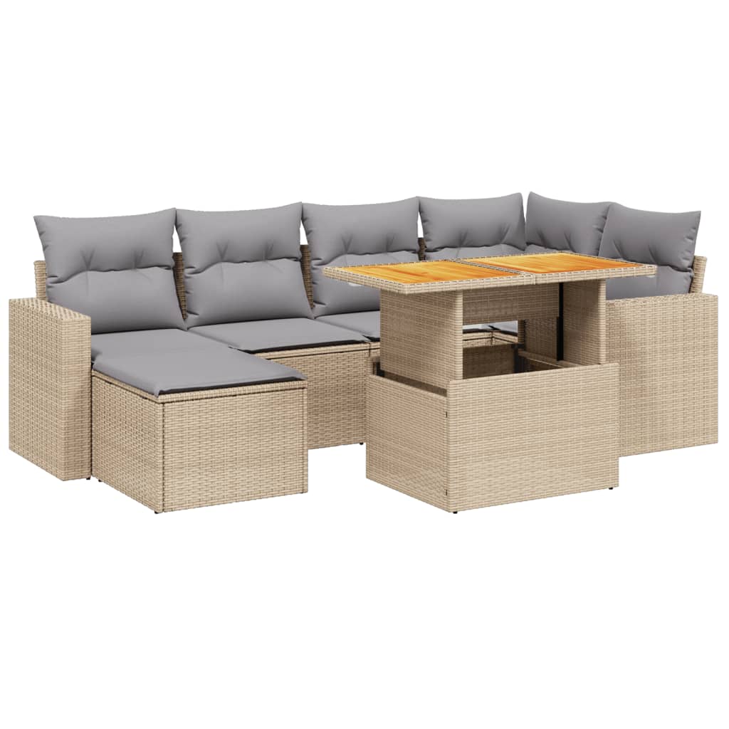Set Divani da Giardino 7 pz con Cuscini Beige in Polyrattan - homemem39
