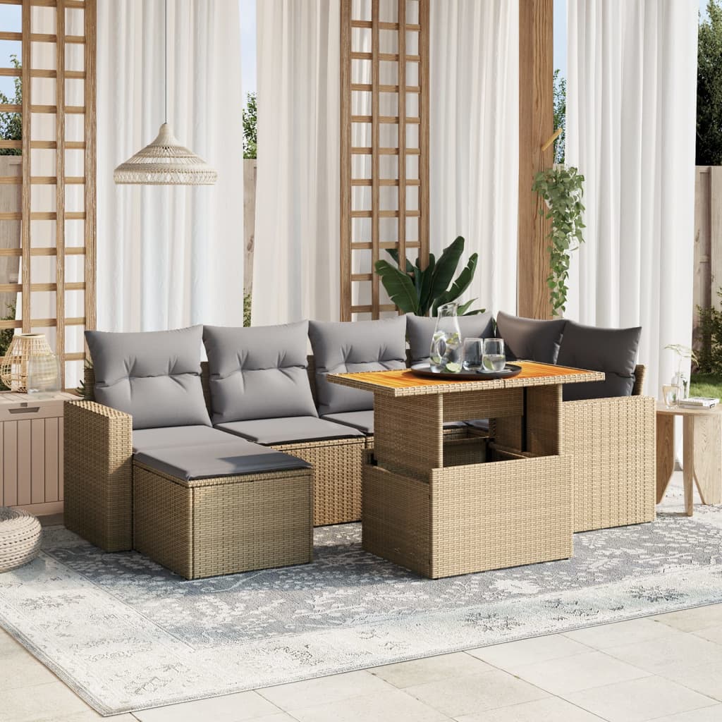 Set Divani da Giardino 7 pz con Cuscini Beige in Polyrattan - homemem39