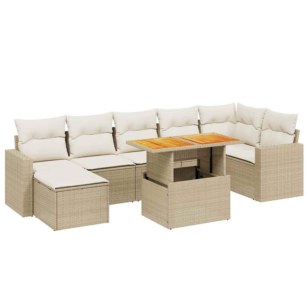 Set Divano da Giardino 8 pz con Cuscini Beige in Polyrattan - homemem39