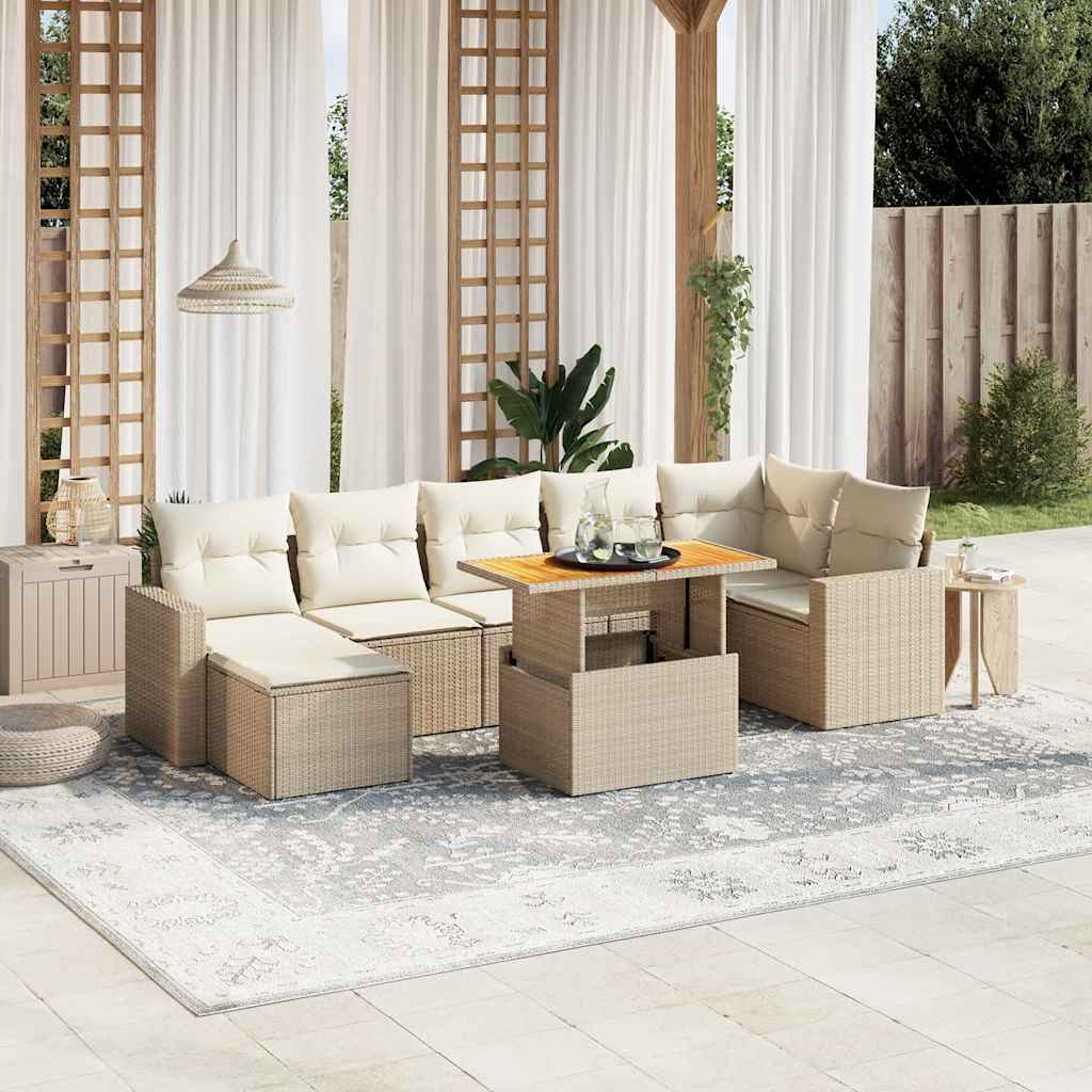 Set Divano da Giardino 8 pz con Cuscini Beige in Polyrattan - homemem39