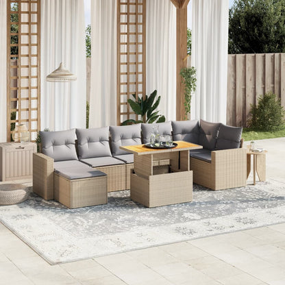 Set Divano da Giardino 8 pz con Cuscini Beige in Polyrattan - homemem39