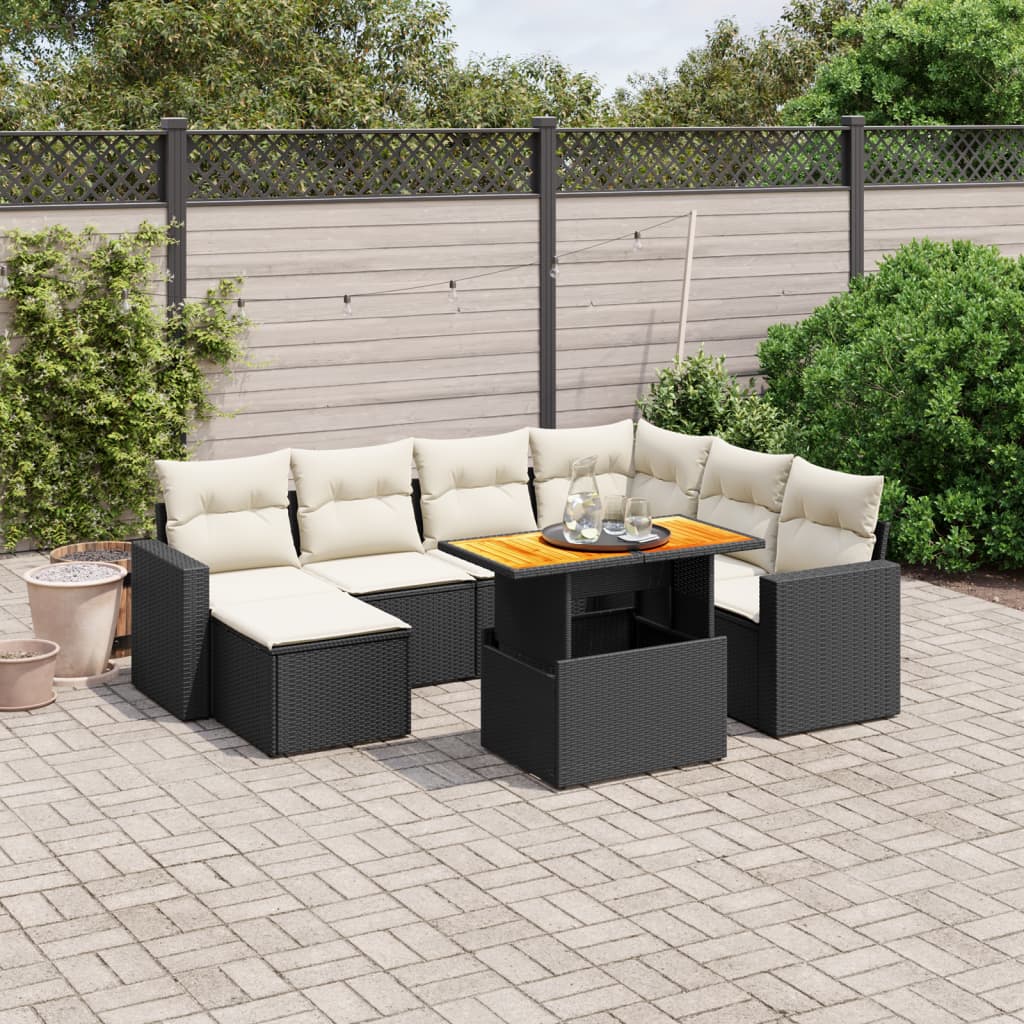 Set Divani da Giardino con Cuscini 8 pz Nero in Polyrattan - homemem39