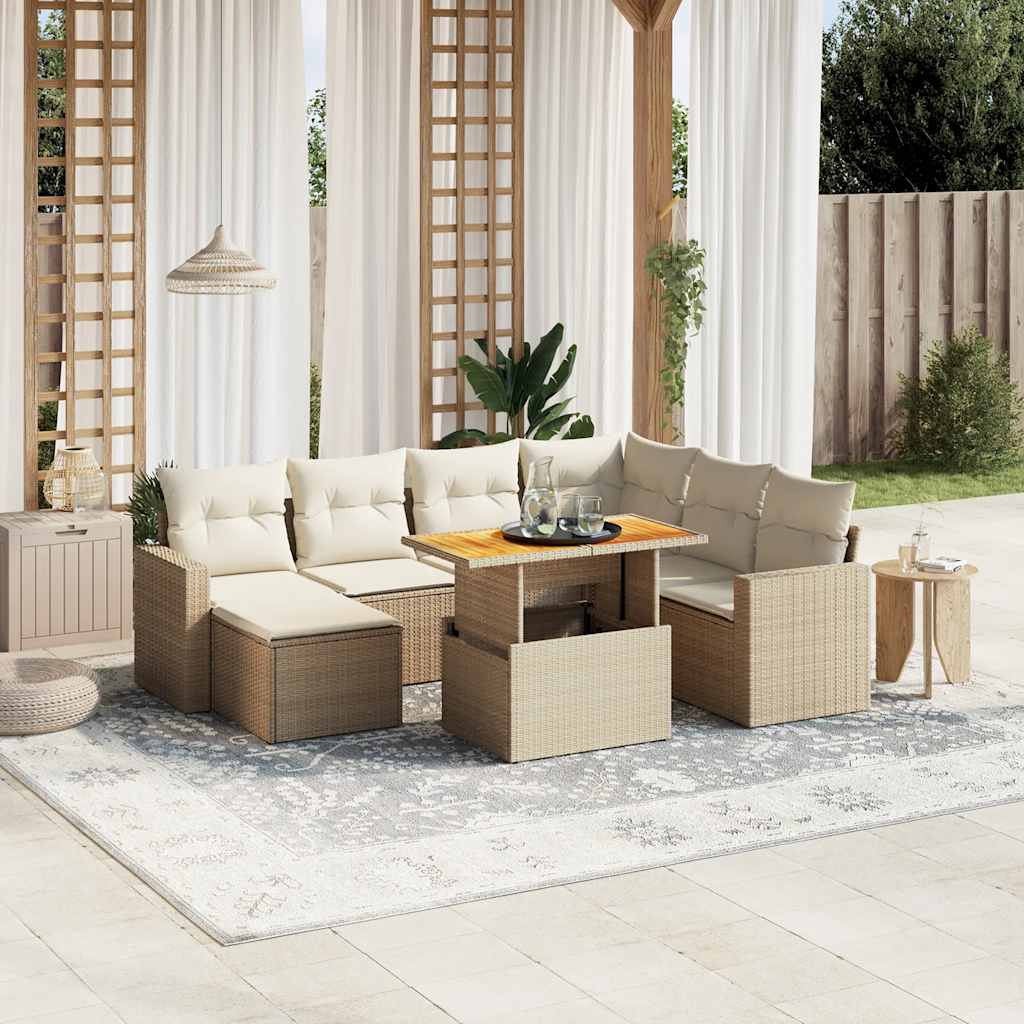 Set Divano da Giardino 8 pz con Cuscini Beige in Polyrattan - homemem39