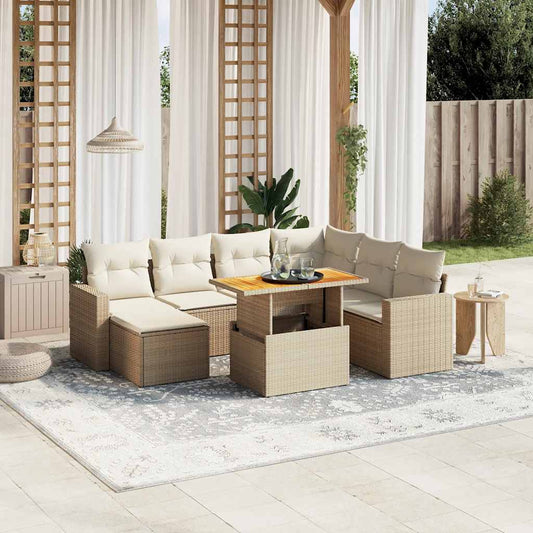 Set Divano da Giardino 8 pz con Cuscini Beige in Polyrattan - homemem39