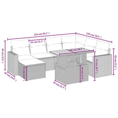 Set Divano da Giardino 8 pz con Cuscini Beige in Polyrattan