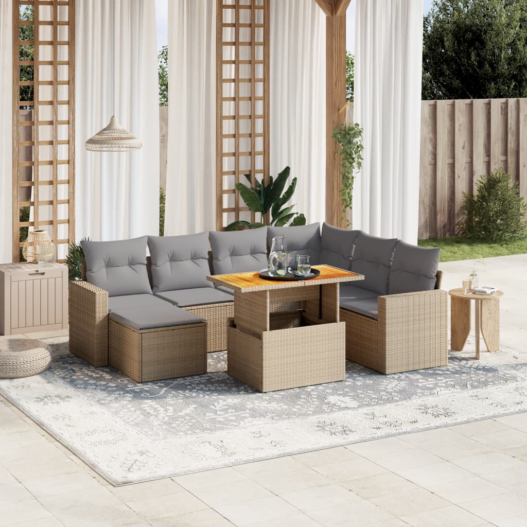 Set Divano da Giardino 8 pz con Cuscini Beige in Polyrattan - homemem39