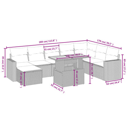 Set Divani da Giardino 9 pz con Cuscini Nero in Polyrattan