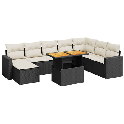 Set Divani da Giardino 9 pz con Cuscini Nero in Polyrattan - homemem39
