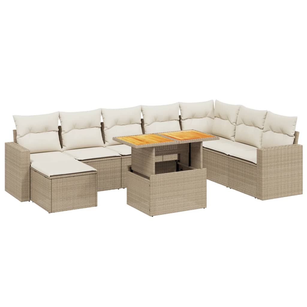 Set Divano da Giardino 9 pz con Cuscini Beige in Polyrattan - homemem39