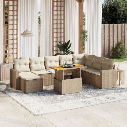 Set Divano da Giardino 9 pz con Cuscini Beige in Polyrattan - homemem39
