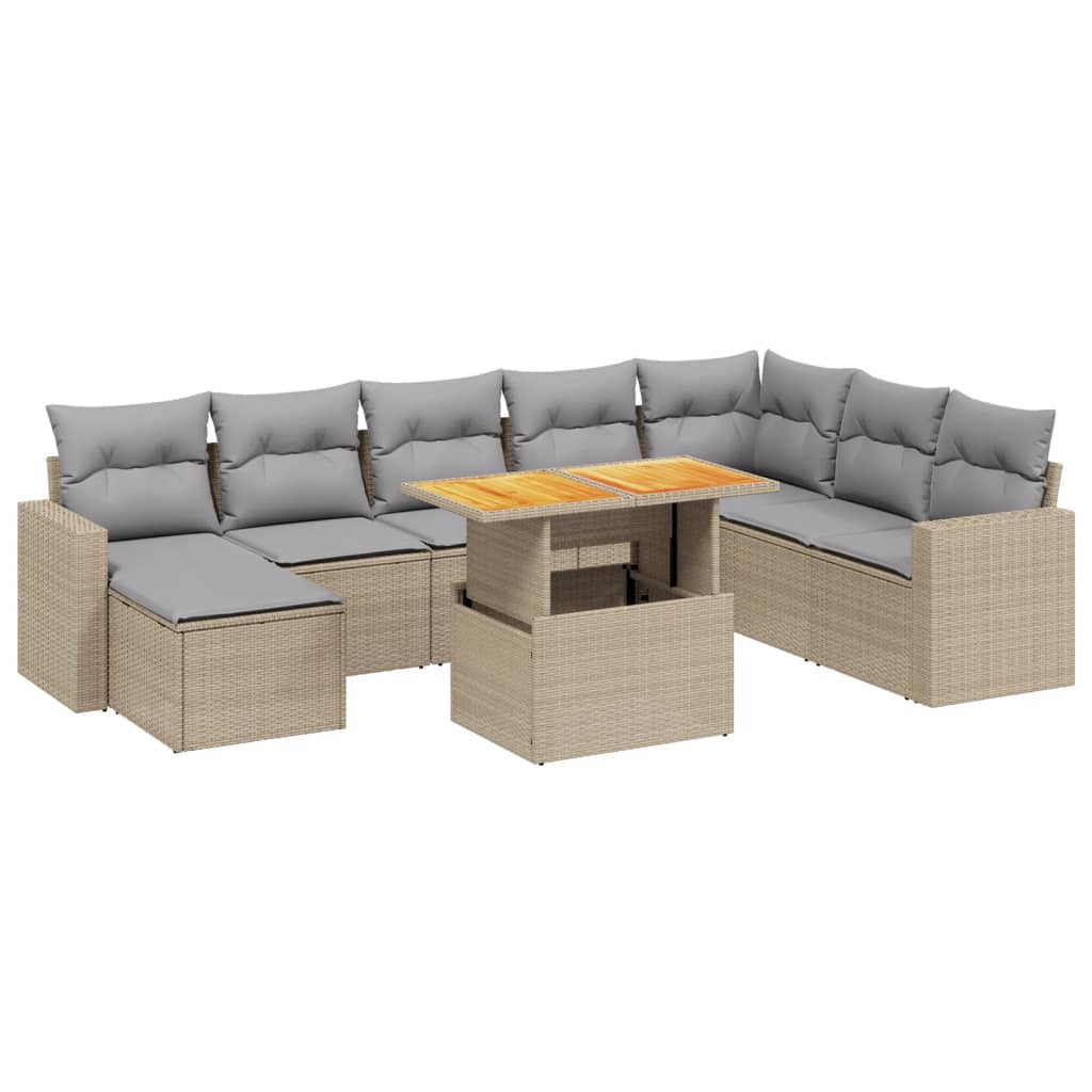 Set Divano da Giardino 9 pz con Cuscini Beige in Polyrattan - homemem39