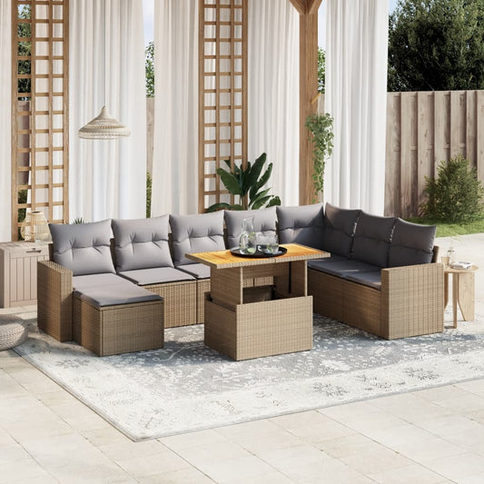 Set Divano da Giardino 9 pz con Cuscini Beige in Polyrattan - homemem39