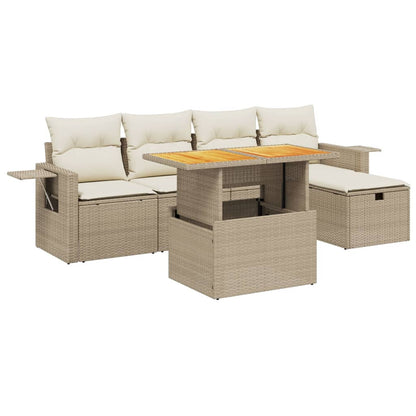 Set Divano da Giardino 6 pz con Cuscini Beige in Polyrattan