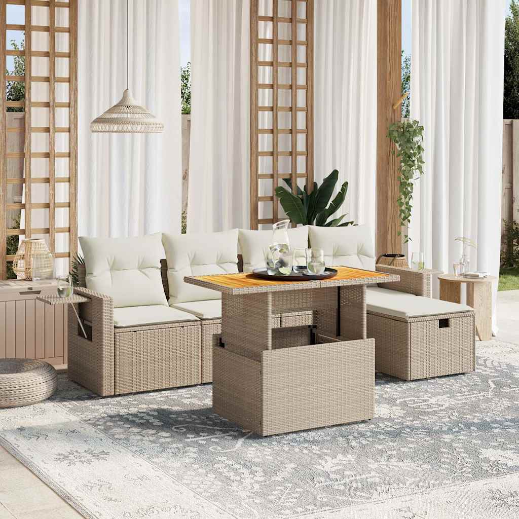 Set Divano da Giardino 6 pz con Cuscini Beige in Polyrattan - homemem39