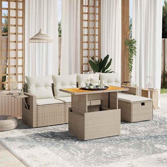 Set Divano da Giardino 6 pz con Cuscini Beige in Polyrattan - homemem39
