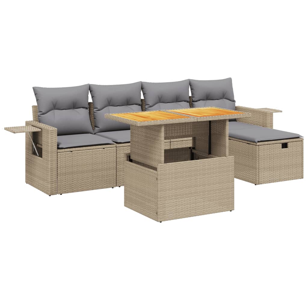 Set Divano da Giardino 6 pz con Cuscini Beige in Polyrattan - homemem39