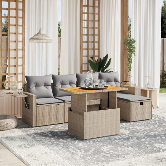Set Divano da Giardino 6 pz con Cuscini Beige in Polyrattan - homemem39