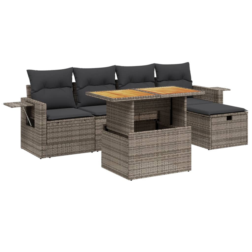 Set Divano da Giardino 6 pz con Cuscini Grigio in Polyrattan | homemem39