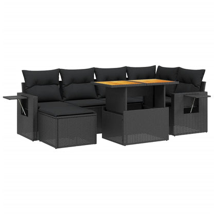 Set Divani da Giardino con Cuscini 7pz Nero Polyrattan