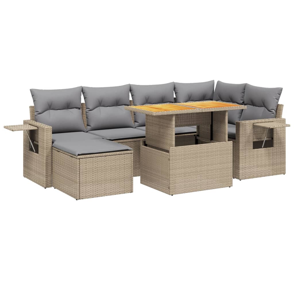 Set Divani da Giardino 7 pz con Cuscini Beige in Polyrattan