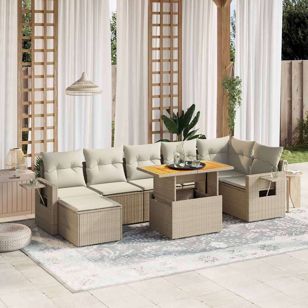 Set Divano da Giardino 8 pz con Cuscini Beige in Polyrattan - homemem39