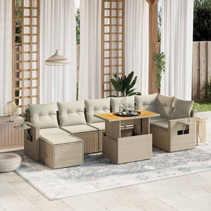 Set Divano da Giardino 8 pz con Cuscini Beige in Polyrattan - homemem39