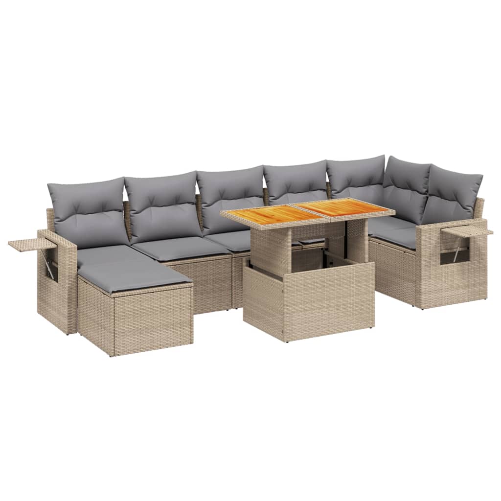 Set Divano da Giardino 8 pz con Cuscini Beige in Polyrattan