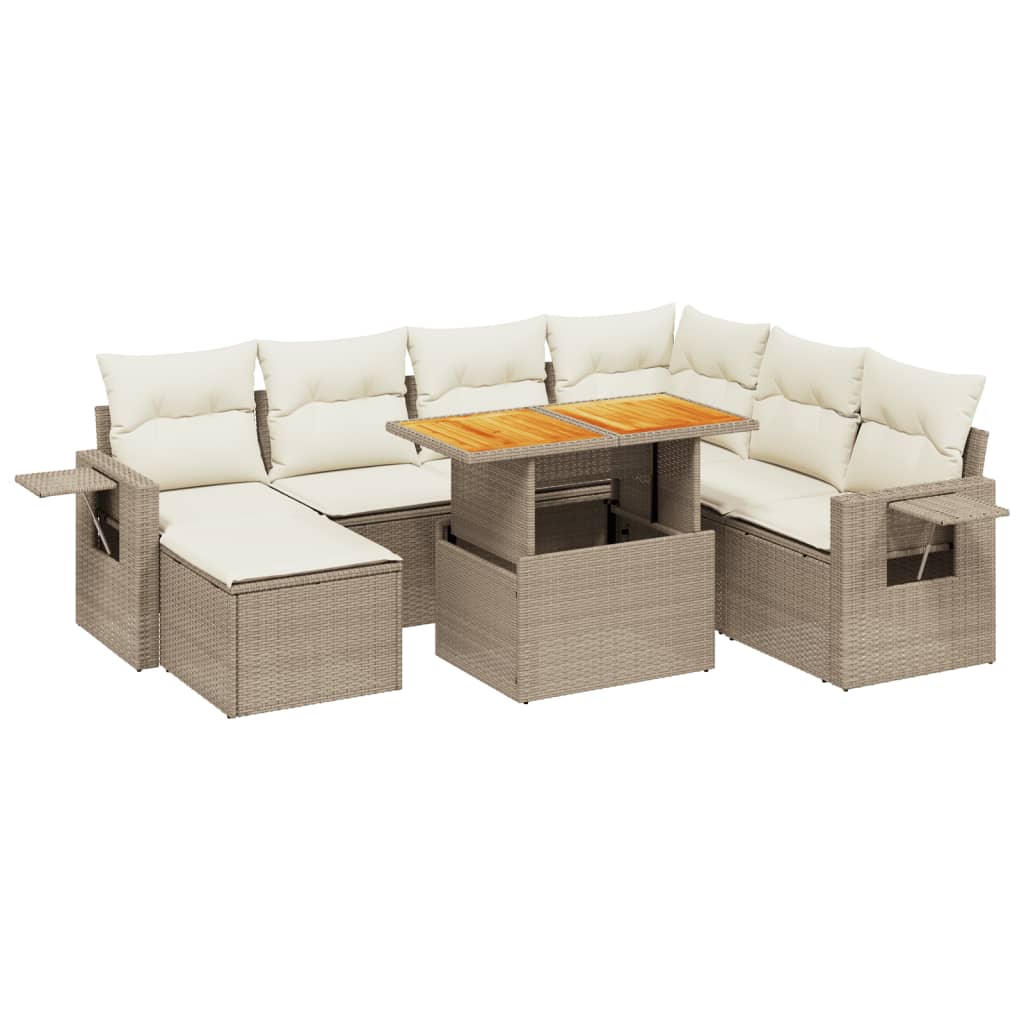 Set Divano da Giardino 8 pz con Cuscini Beige in Polyrattan