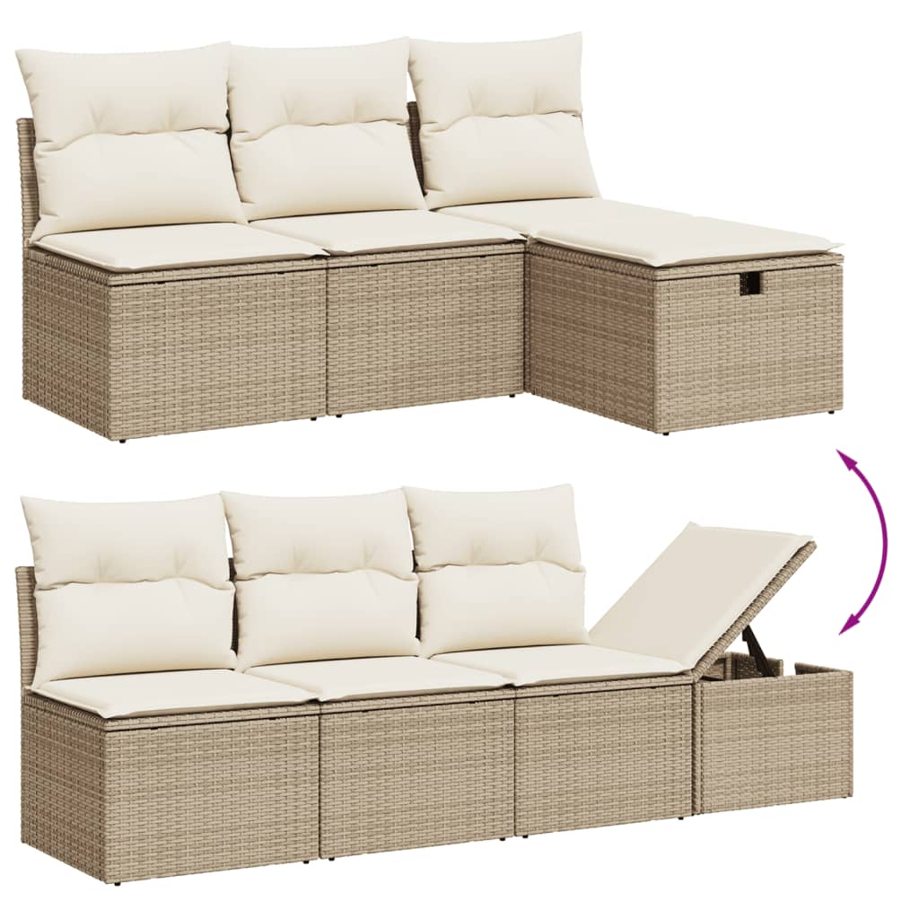 Set Divano da Giardino 8 pz con Cuscini Beige in Polyrattan