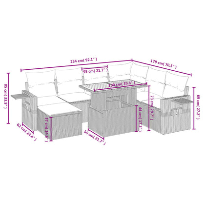 Set Divano da Giardino 8 pz con Cuscini Beige in Polyrattan