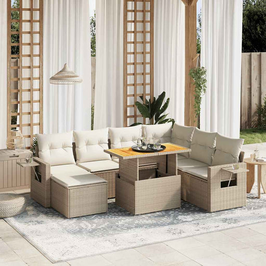 Set Divano da Giardino 8 pz con Cuscini Beige in Polyrattan - homemem39