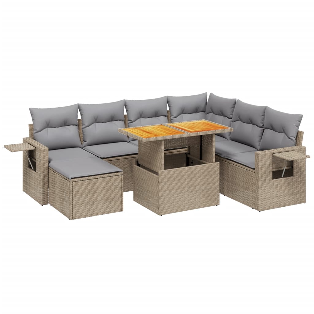 Set Divano da Giardino 8 pz con Cuscini Beige in Polyrattan - homemem39