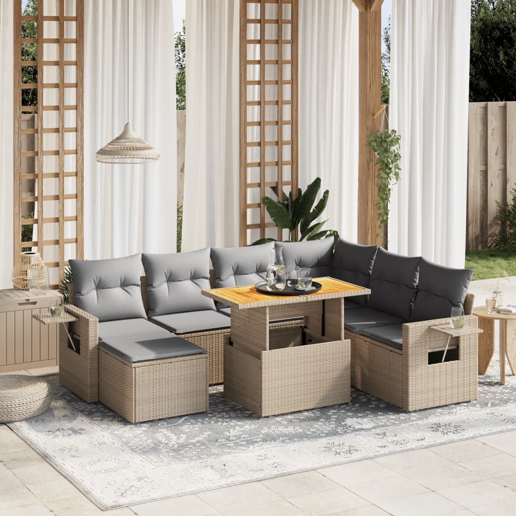 Set Divano da Giardino 8 pz con Cuscini Beige in Polyrattan - homemem39