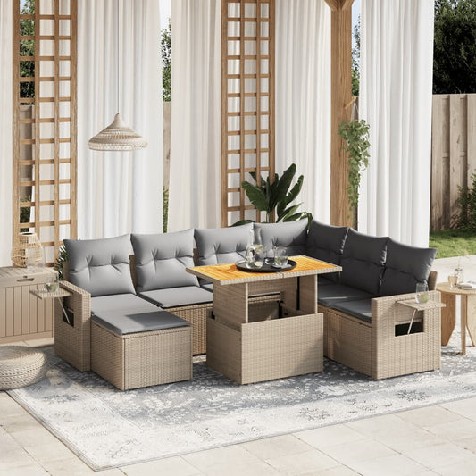 Set Divano da Giardino 8 pz con Cuscini Beige in Polyrattan - homemem39
