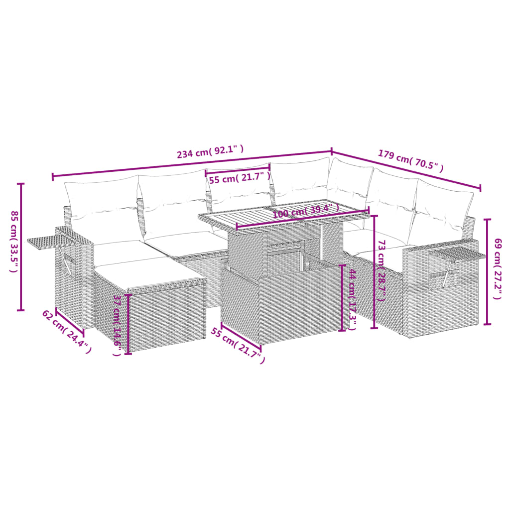 Set Divano da Giardino 8 pz con Cuscini Grigio in Polyrattan