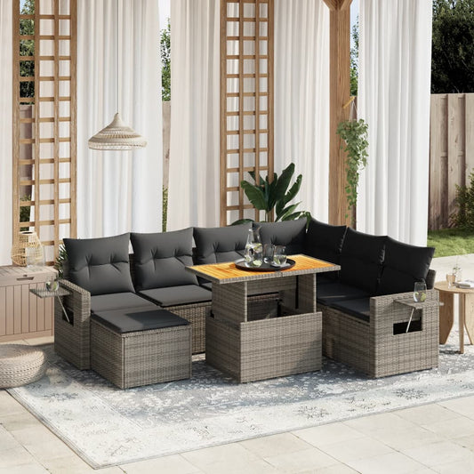 Set Divano da Giardino 8 pz con Cuscini Grigio in Polyrattan