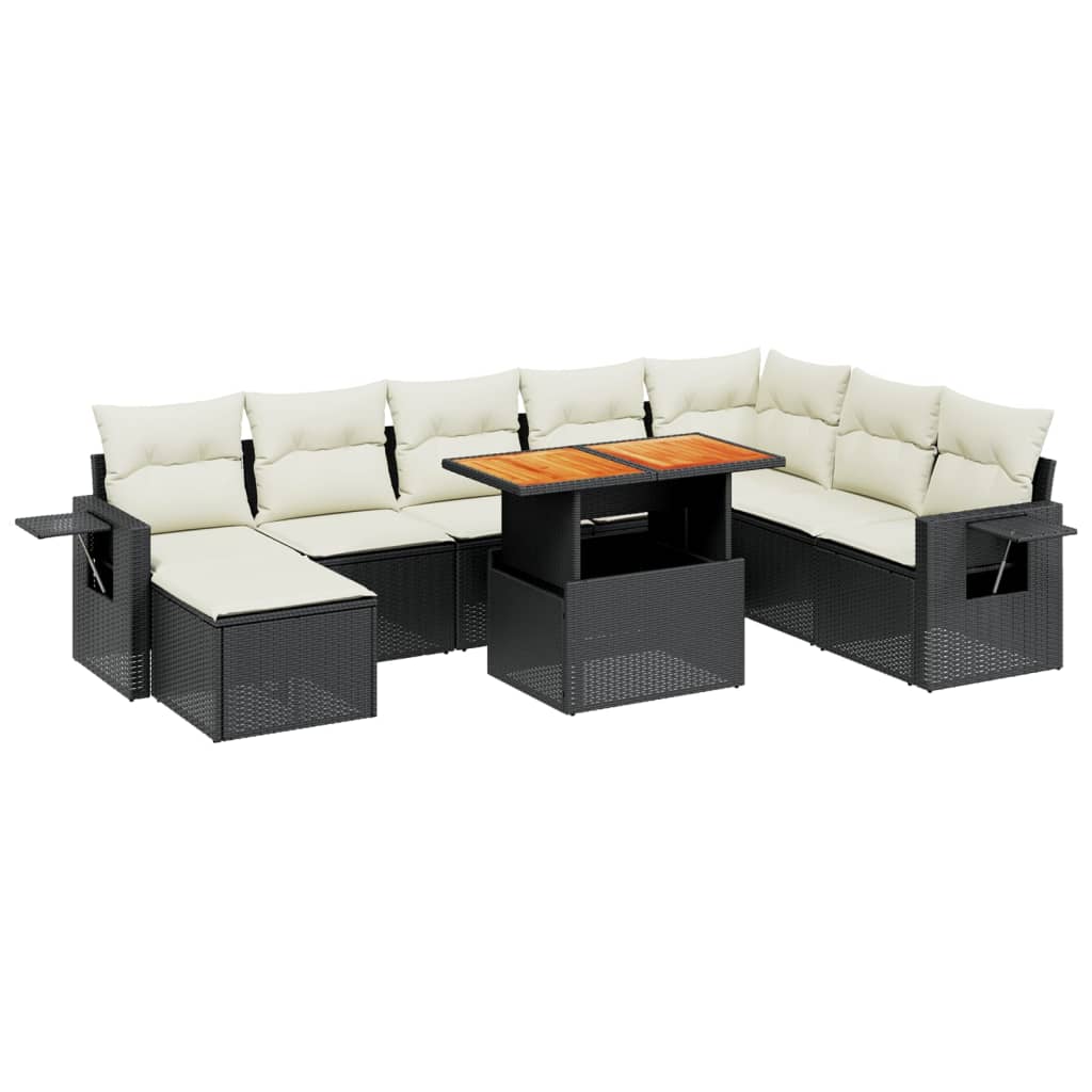 Set Divani da Giardino 9 pz con Cuscini Nero in Polyrattan - homemem39