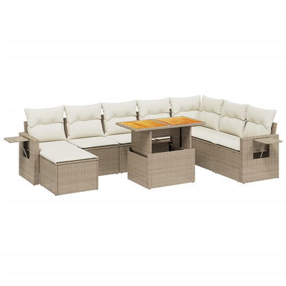 Set Divano da Giardino 9 pz con Cuscini Beige in Polyrattan | homemem39