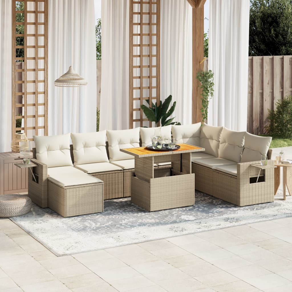 Set Divano da Giardino 9 pz con Cuscini Beige in Polyrattan - homemem39